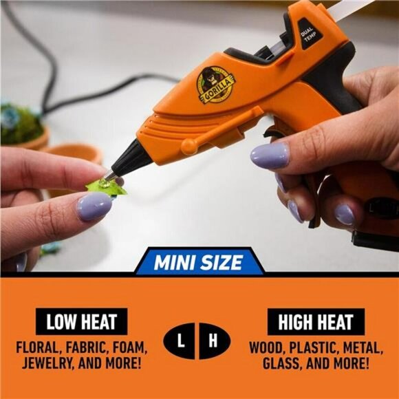 Gorilla Dual Temp Mini Hot Glue Gun Kit with 30 Hot Glue Sticks Precision Orange - Picture 5 of 7